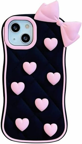 Pink Heart Bow Silicone Case for iPhone (All Models: SE 2020 - 15 Pro Max)